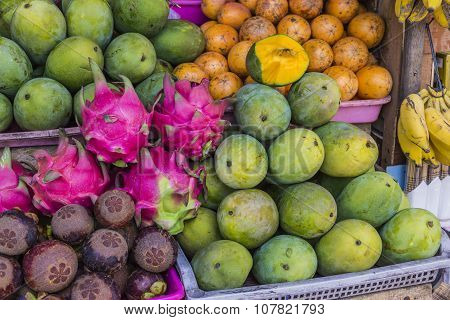 Open Air Fruit Market In The Village In Bali, Indonesia.