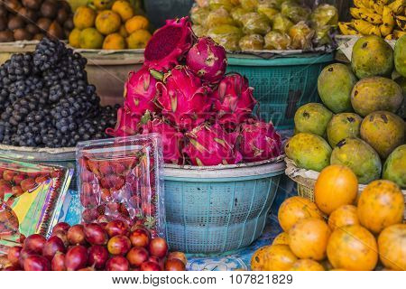 Open Air Fruit Market In The Village In Bali, Indonesia.
