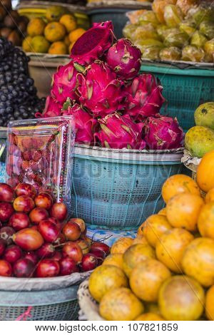 Open Air Fruit Market In The Village In Bali, Indonesia.