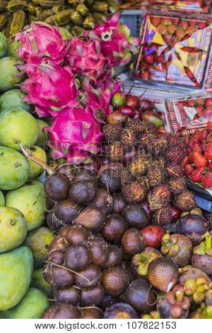 Open Air Fruit Market In The Village In Bali, Indonesia.
