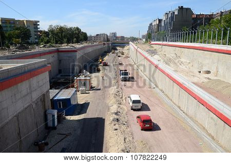 Road construction (Gliwice in Poland)