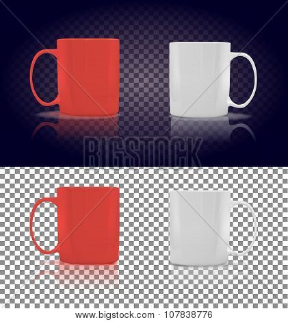 Set of Cup or Mug White and Red