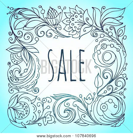 Square Floral Vintage Frame.the Artwork Line Drawings Of Floral Ornament For Advertising Discounts,i