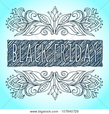 Black Friday.Doodle.The artwork line drawings of floral ornament for advertising discounts. Flowers,