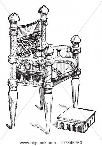 Chair of the twelfth century, vintage engraved illustration. Industrial encyclopedia E.-O. Lami - 1875.