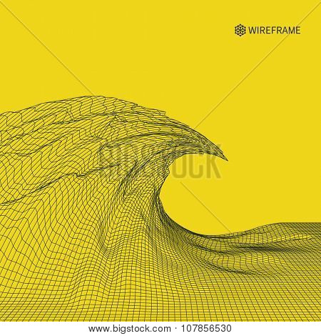 Wavy Grid Background. 3d Abstract Vector Illustration. 