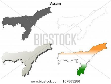 Assam blank detailed outline map set
