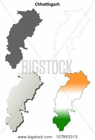 Chhattisgarh blank detailed outline map set
