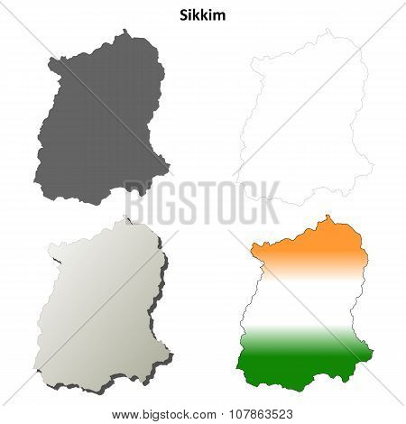 Sikkim blank detailed outline map set