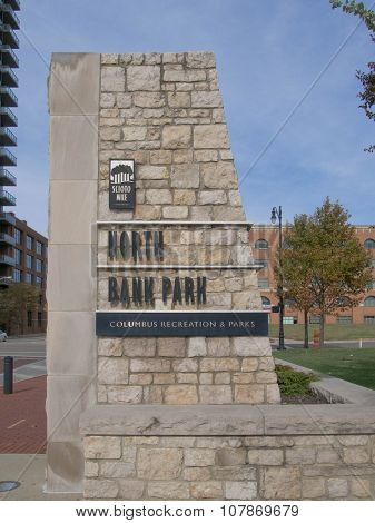 North Bank Stone Sign