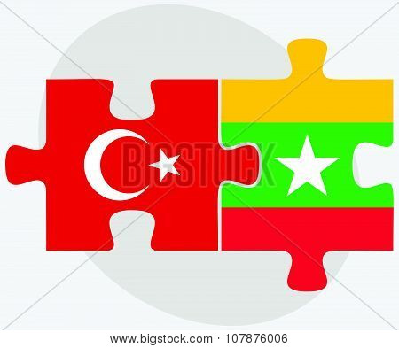Turkey And Myanmar Flags