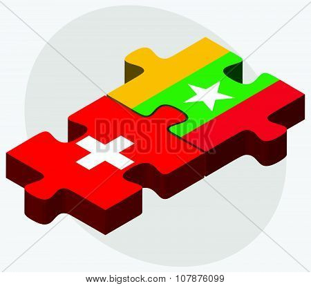 Switzerland And Myanmar Flags