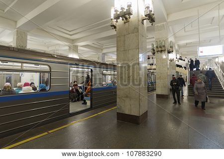 Nizhny Novgorod RUSSIA - 02.11.2015. People go at the Moskovskaya metro station.