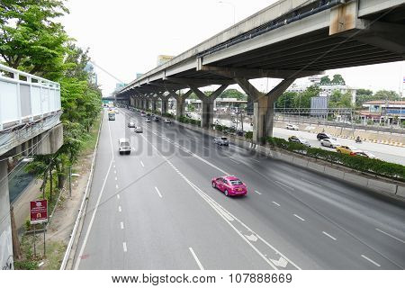 Traffic On Vibhavadi Rangsit Road In Bangkok, Thailand