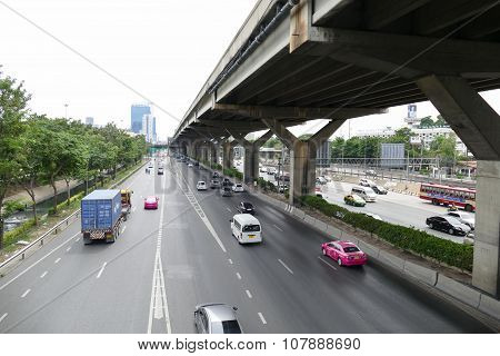 Traffic On Vibhavadi Rangsit Road In Bangkok, Thailand