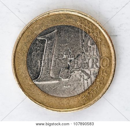 1 Euro Coin With Frontside Used Look