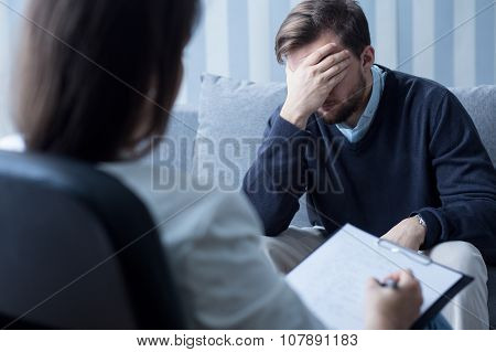 Despair Man At Psychologist's Office