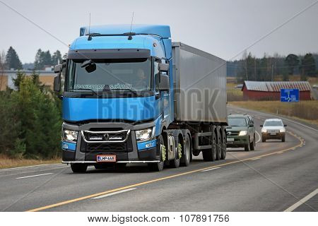 Blue Renault Trucks T Semi On The Road