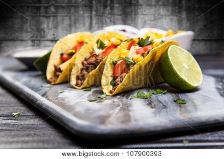 Mexican food - delicious tacos with ground beef