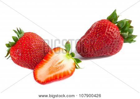 big red juicy rich strawberries with pedicle