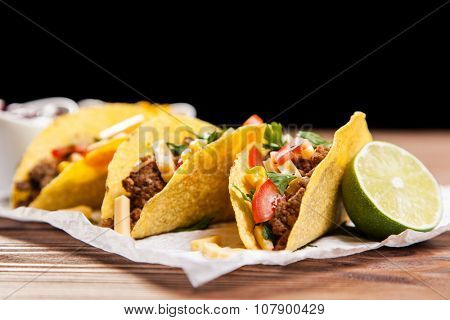 Mexican food - delicious tacos with ground beef