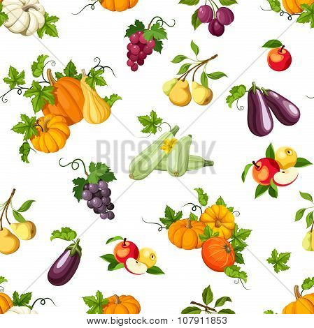 Seamless pattern with various vegetables and fruits. Vector illustration.