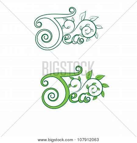 Tea Logo Set With Leaves.