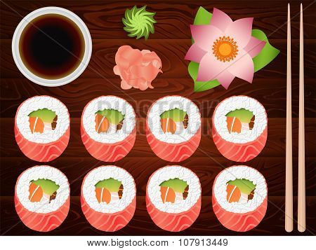 Sushi Roll Set Soy Sause Ginger Chopsticks 1
