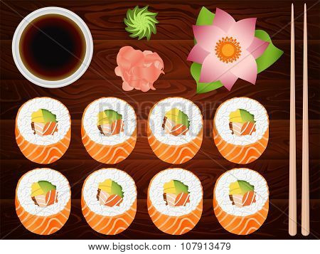 Sushi Roll Set Soy Sause Ginger Chopsticks 2