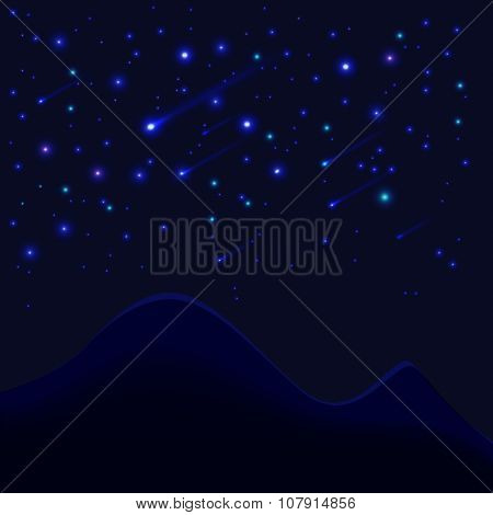 Bright Background With Stars And Mountains Vector