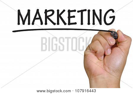 Hand Writing Marketing Over Plain White Background