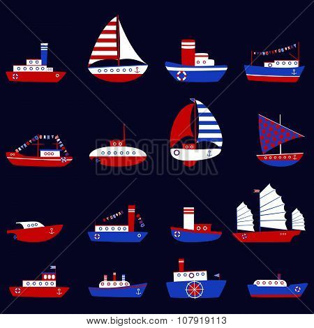 Vector cute ship set for baby thing