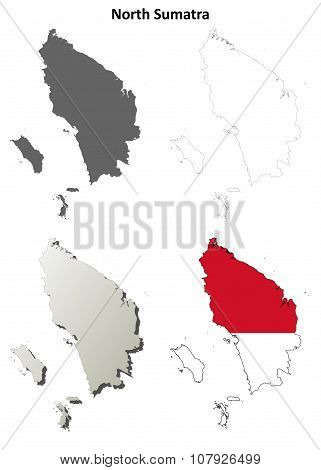 North Sumatra blank outline map set
