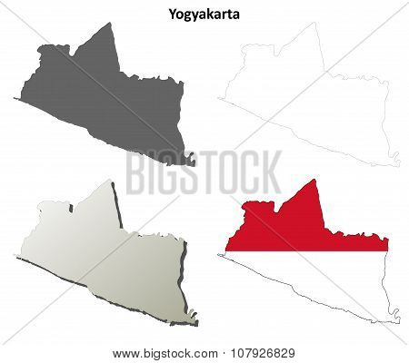 Yogyakarta blank outline map set