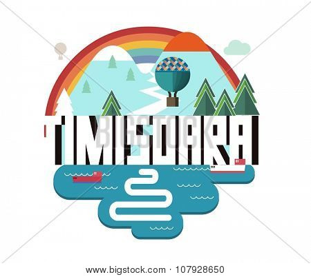Timisoara beautiful city in europe. vector cartoon illustration