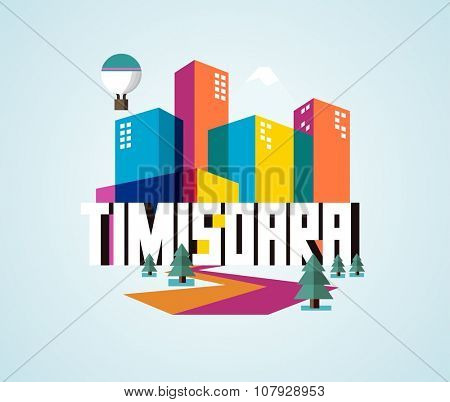 Timisoara beautiful city in europe. vector cartoon illustration