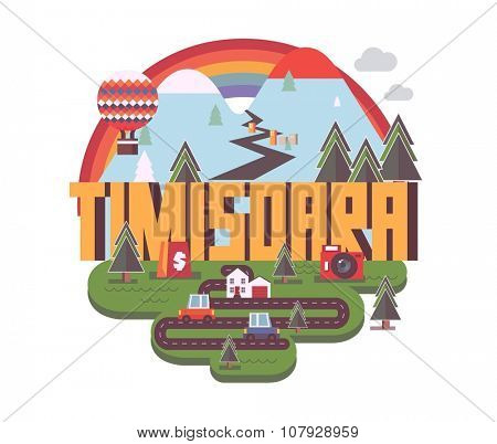 Timisoara beautiful city in europe. vector cartoon illustration