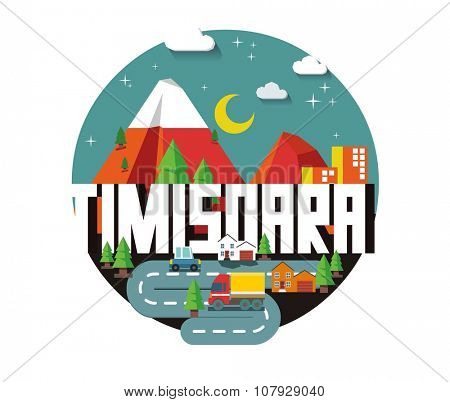 Timisoara beautiful city in europe. vector cartoon illustration