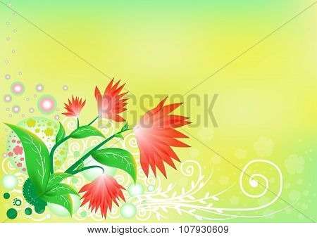 Red Flowers On Green Background