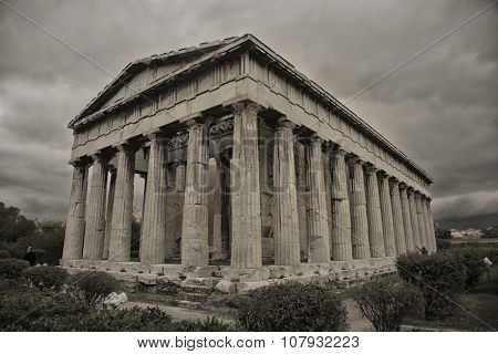 Hephaistos temple in Athens, Greece in sepia