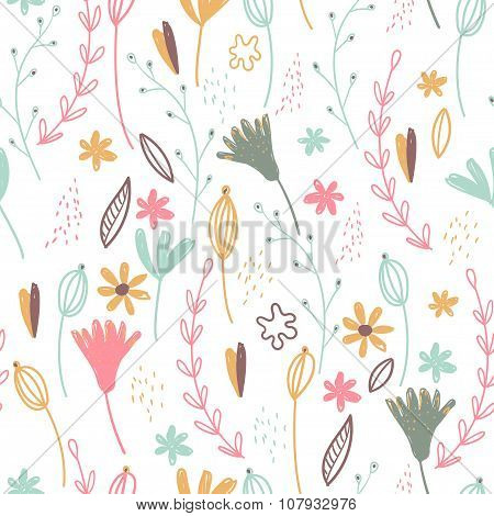 Vector forest design, floral seamless pattern, leaf background. Plants ornament