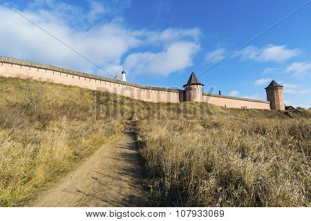 Wall of Saviour and St. Euthymius monastery in Suzdal founded in 1350. Golden Ring of a Russia Travel