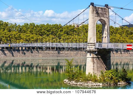 Old Passerelle Du College Bridge Over Rhone River In Lyon, France