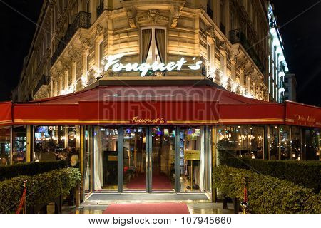 The Restaurant Fouquets At Night, Paris, France.