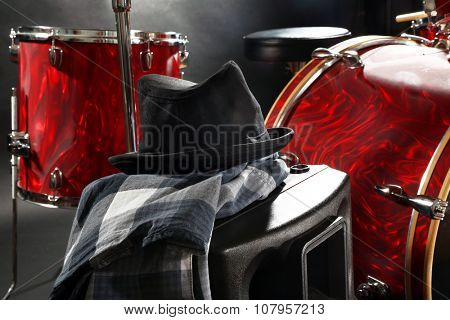 Drum set on a stage