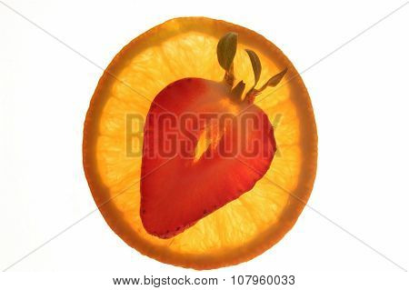 Various Sectioned And White Fruit Strawberry, Orange