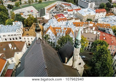 The View From The Top Of The Cathedral Of St. Olaf  In Old Tallinn At Sunset.