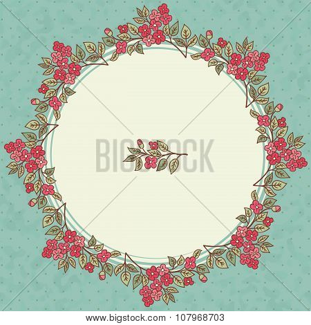 Vector Vintage Greeting Card With A Doodle Red Flowers Bouquet And Frame For Text On Retro Dirty Bac