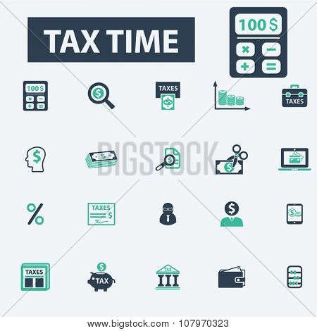 tax time, accounting, calculator  icons, signs vector concept set for infographics, mobile, website, application
