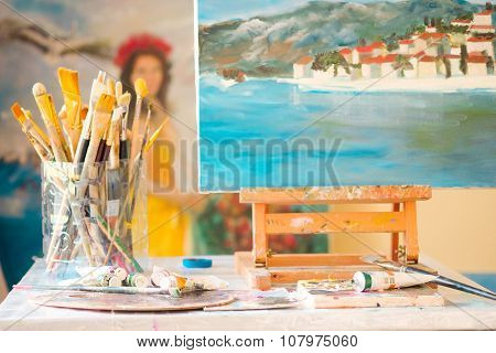Interior of a painter workshop